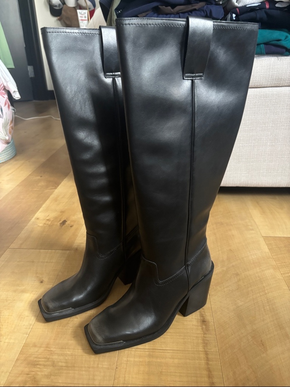 Steve Madden Black Over-the-Knee Square Toe Block Heel Boots